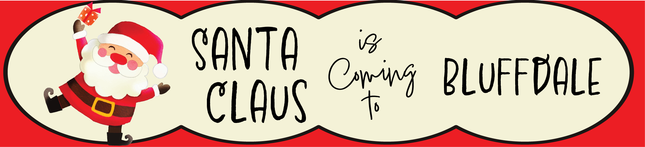 Illustrated Santa holding a gift