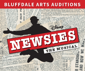 Silhouette of boy jumping with a newspaper clippings background