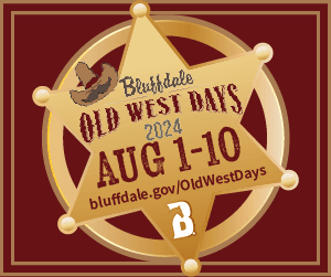 Sherriff's Star with Bluffdale Old West Days® logo and dates for 2024