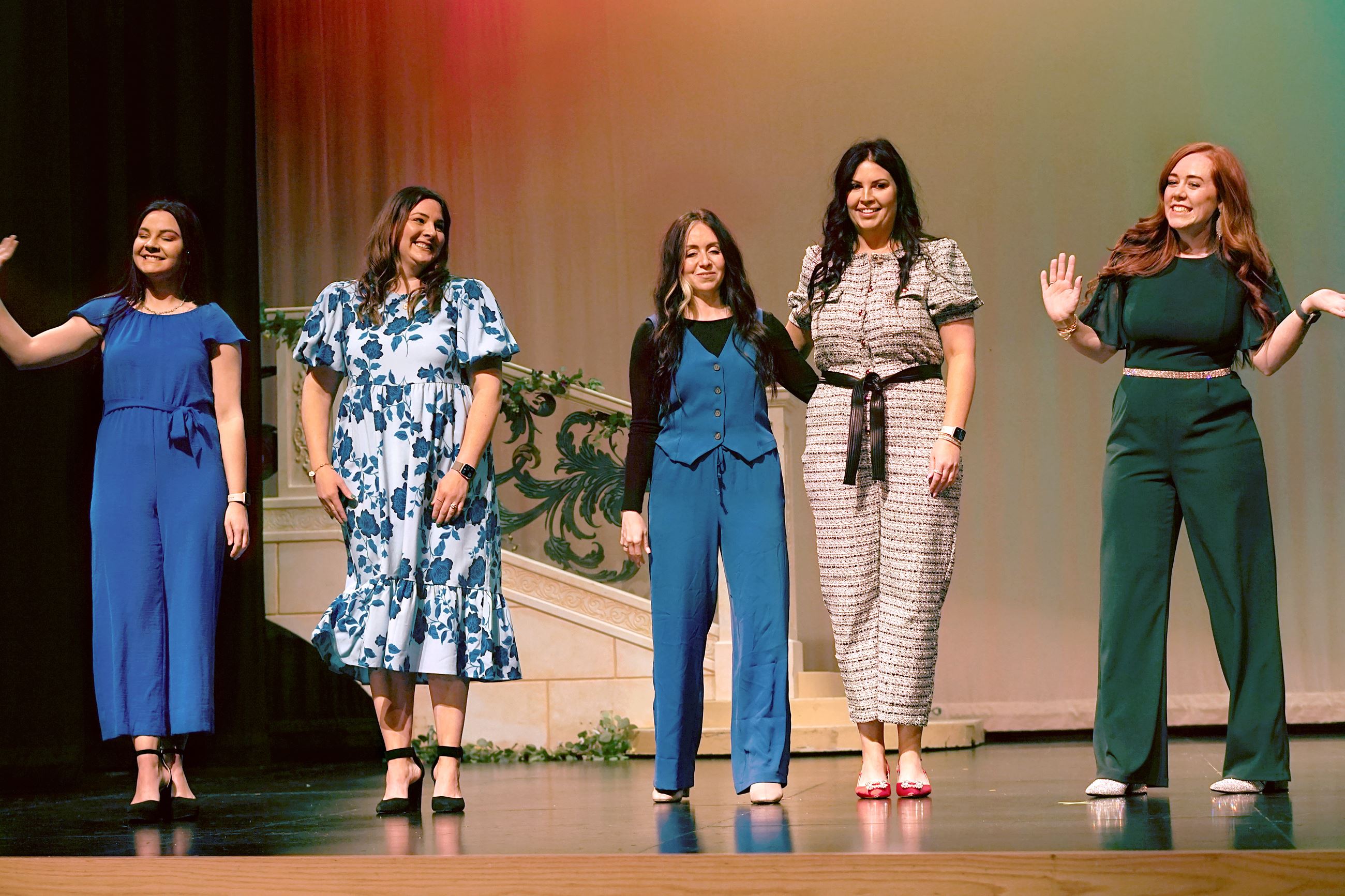 Five women volunteers on stage at Miss Bluffdale 2025 Pageant