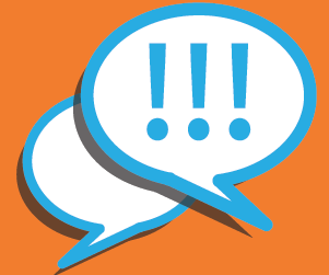 Two thought bubbles with !!!