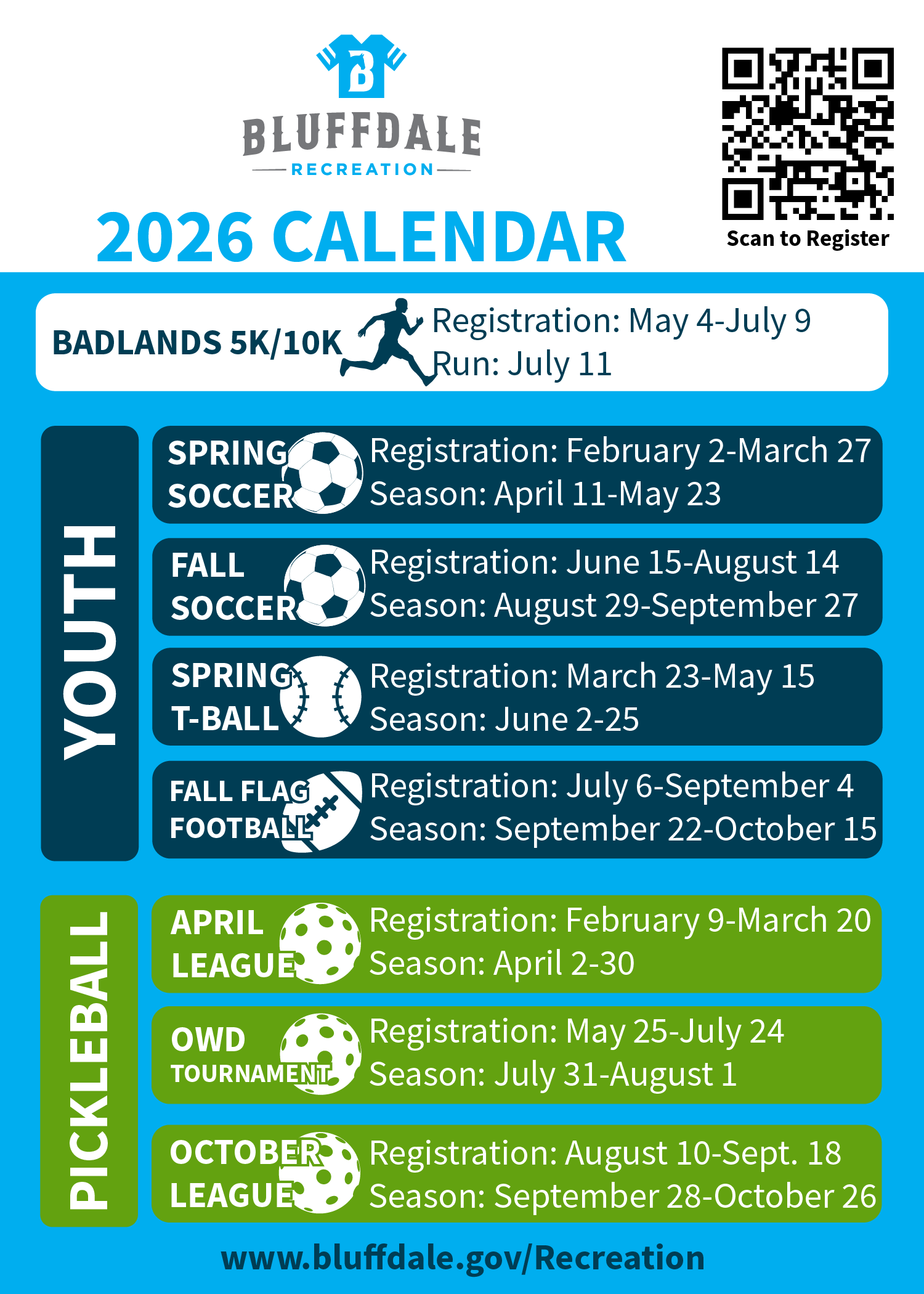 5x7 Recreation 2026 Calendar