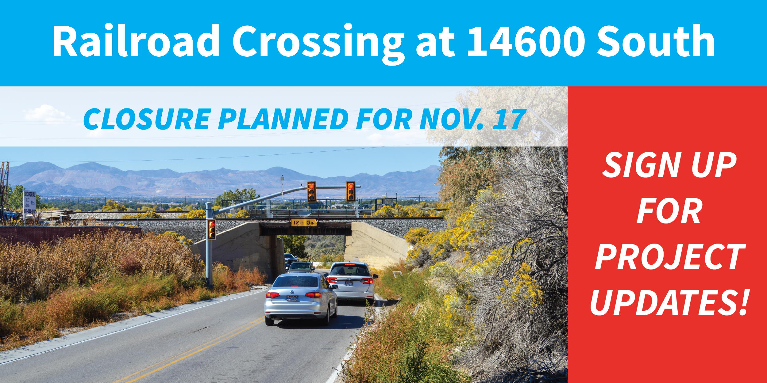 Cars waiting at red light at the Bluffdale One Lane Bridge on 14600 South