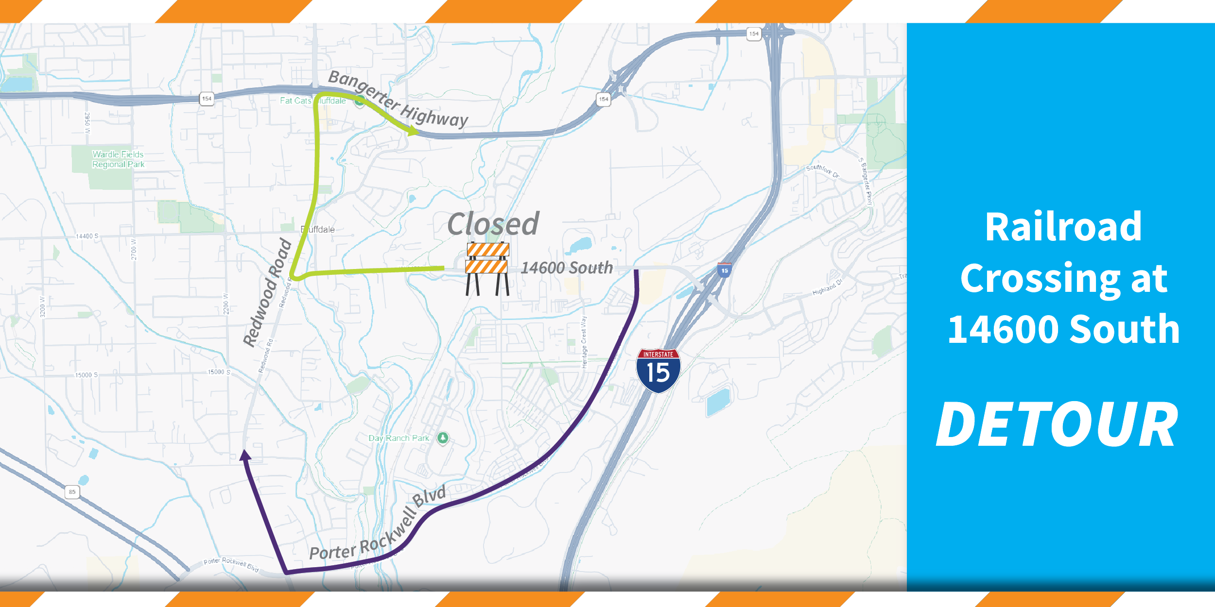 Map of Bluffdale with Detour Routes Highlighted