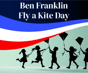 Silhouette of children flying kits on a green background
